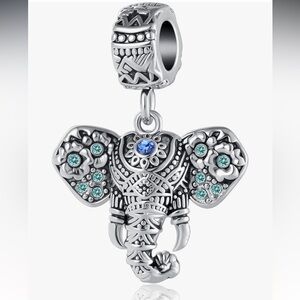Sterling Silver good luck Elephant Charm with Blue CZ Accents fits all Pandora